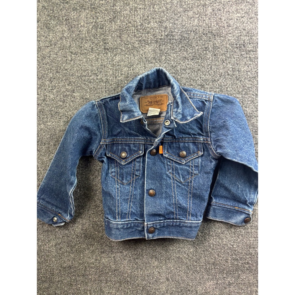 Vintage Levi's Denim Trucker Jacket Kids 4 Blue Orange Tab 72225-0216 USA Made